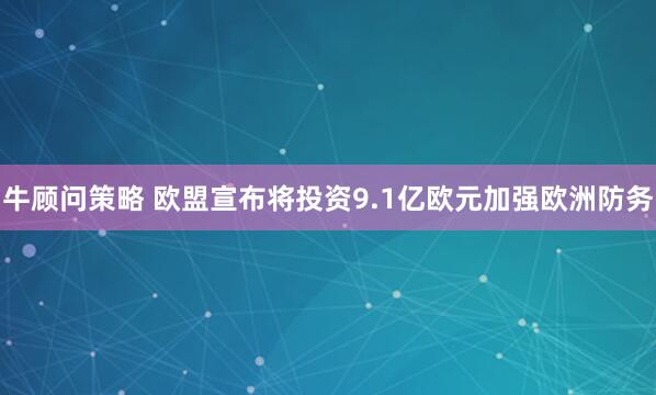 牛顾问策略 欧盟宣布将投资9.1亿欧元加强欧洲防务
